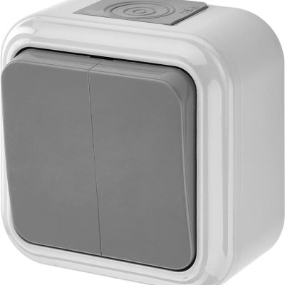 Выключатель 2-кл. ОП IP54 серый ПРАЛЕСКА АКВА Bylectrica А5 6-224 (03)