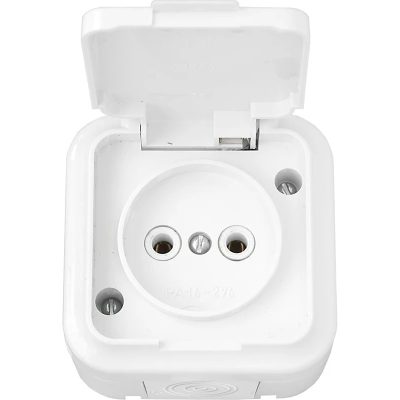 Розетка 1-м ОП 16А IP54 с заземл. с крышкой белая пралеска аква Bylectrica РА16-296