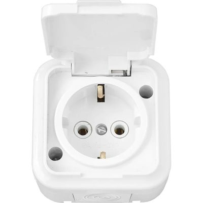 Розетка 1-м ОП 16А IP54 с заземл. с крышкой белая пралеска аква Bylectrica РА16-297