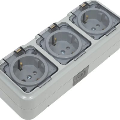 Розетка 3-м ОП IP54 16А с с заземл. серая с прозр крышкой ПРАЛЕСКА АКВА Bylectrica РА16-0132(02)