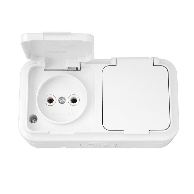 Розетка 2-м ОП 16А IP44 с заземл. белая пралеска аква Bylectrica РА16-303 Розетка 2-м ОП 16А IP44 с заземл. белая пралеска аква Bylectrica РА16-303