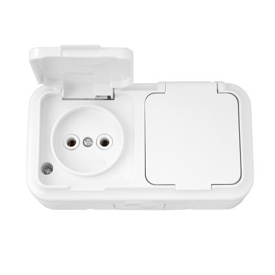 Розетка 2-м ОП 16А IP54 без заземл. с крышкой белая пралеска аква Bylectrica РА16-302