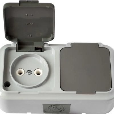 Розетка 2-м ОП IP54 без заземл. с крышкой серая Пралеска АКВА Bylectrica РА16-302(03)