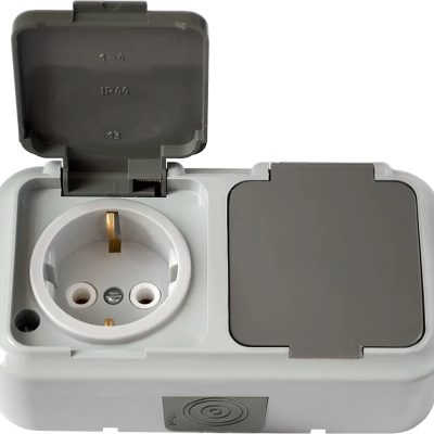 Розетка 2-м ОП IP54 с заземл. серая Пралеска АКВА Bylectrica РА16-303(03)