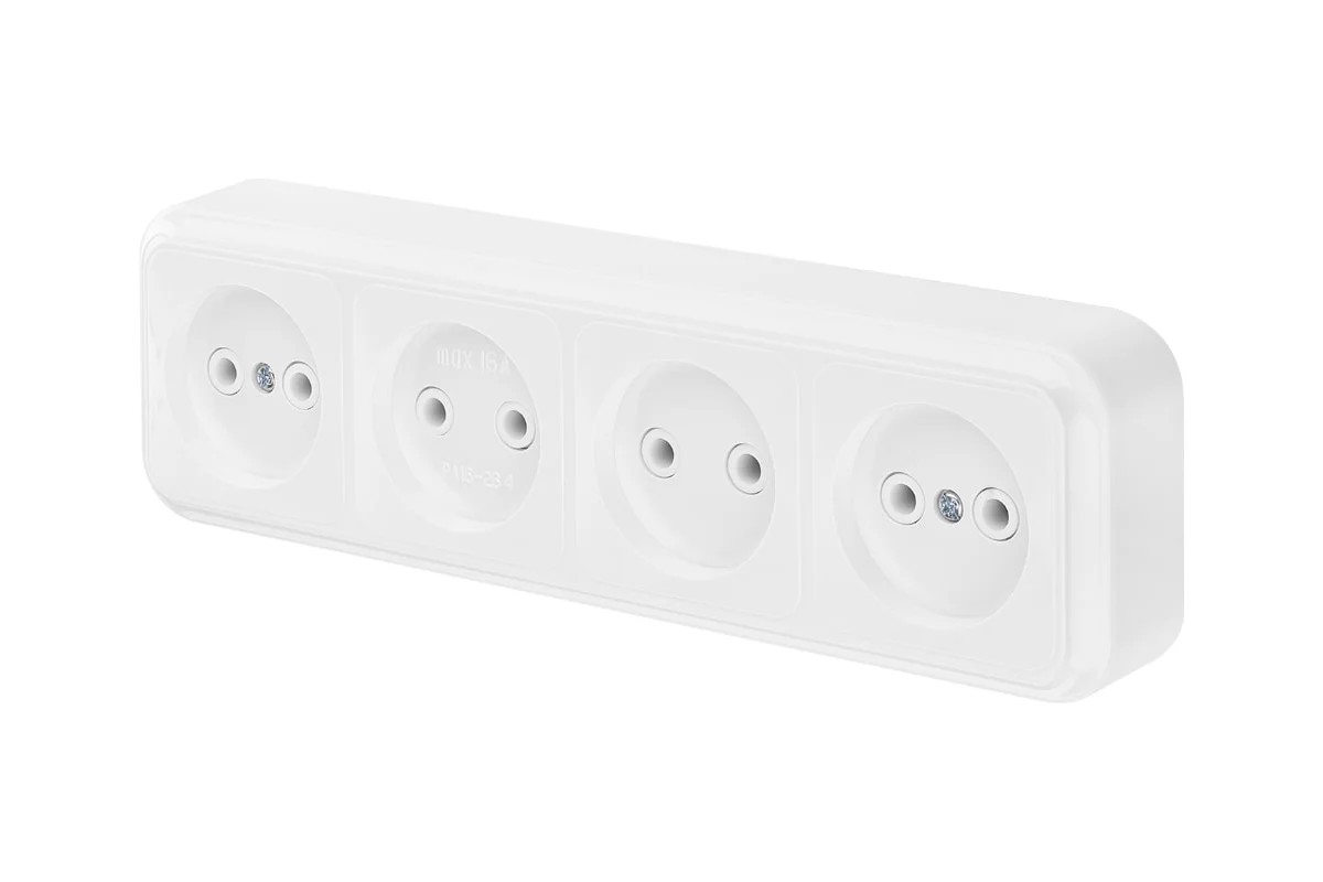 Розетка 4-м ОП 16А IP20 без заземл бел. пралеска Bylectrica РА16-264 Розетка 4-м ОП 16А IP20 без заземл бел. пралеска Bylectrica РА16-264
