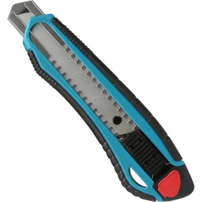 Строительный нож 18 мм, отламываемое лезвие, прорезиненный корпус, металл. направл., Smartbuy Tools