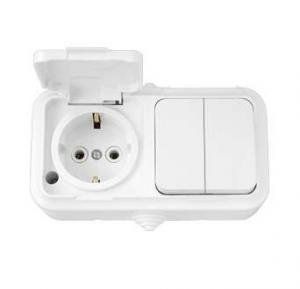 Блок ОП (розетка с заземл. + 2-кл. выкл.) IP44 бел. Bylectrica 2В-РЦ-659